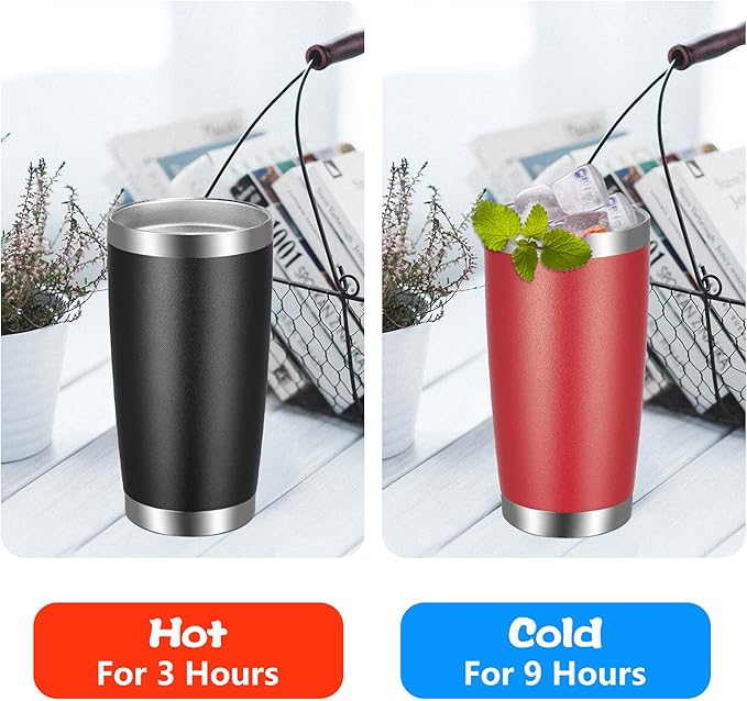 VEGOND 20oz Tumbler with Lid and Straw Stainless Steel Tumbler Cup Bulk Vacuum Insulated Double Wall Travel Coffee Mug Powder Coated Coffee Cup(Black 6 Pack