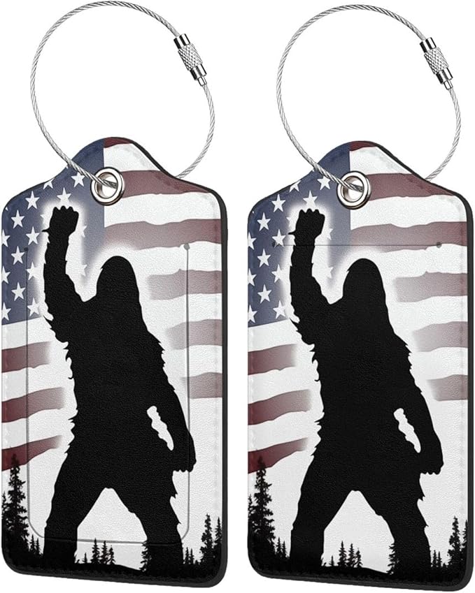 American Flag Leather Luggage Tag with Stainless Steel Ring, Fun Name Id Card Cover Travel Bag Tag Set, Suitable for Travel Bag Luggage Women Men 1 PCS