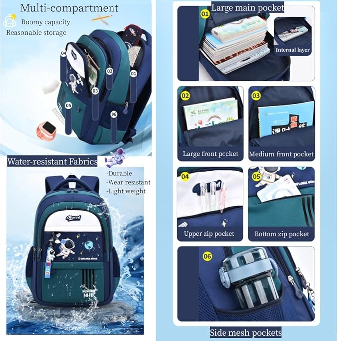 Astronaut-space Kids Backpack for Girls Elementary Middle School Backpack Book Bags for Girls Lightweight Back Pack Purple