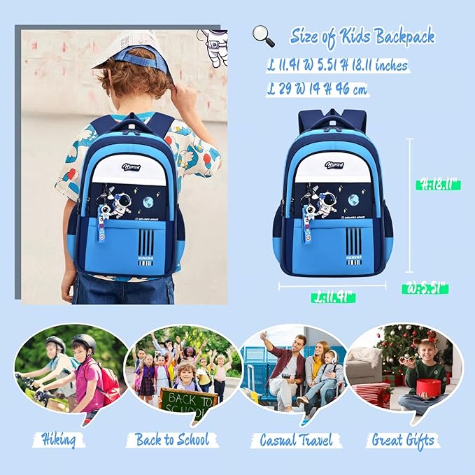 MITOWERMI Astronaut-space Backpack for Boys-Girls Elementary Middle School Backpack Book Bags for Boys Kids Lightweight Back Pack Blue