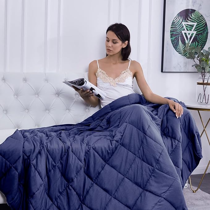 L'AGRATY Weighted Blanket - 80"x87" 25lbs Cooling Breathable Heavy Blanket Microfiber Material with Glass Beads Big Blanket for Adult All-Season Summer Fall Winter Soft Thick Comfort Blanket