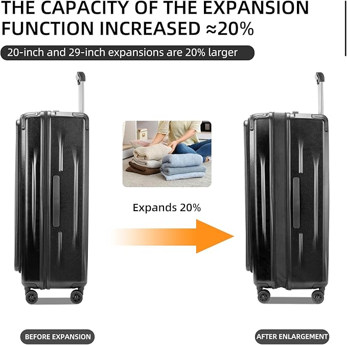 Premium Carry On Luggage, 29 Inch Top Opening Aluminum Frame Airline Approved ABS+PC Hard Shell Suitcases with Silent Wheels, TSA Lock, Front Pocket & Wet-dry Separated Six-piece set