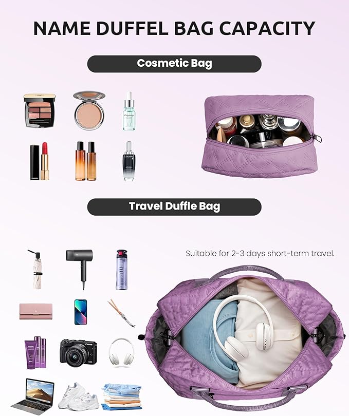 Birthday Gifts for Women-Duffle Bag with Shoe Compartment, Personalized Weekender Bag, Monogram Overnight Bag, Letter Travel Bag with Makeup Bag，Preppy Gifts For Girl (Letter V)