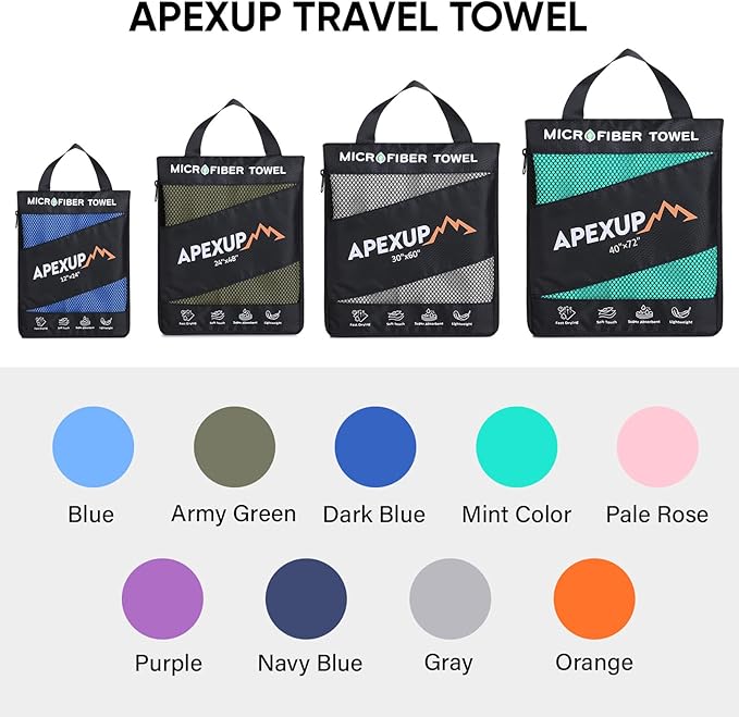 APEXUP Microfiber Travel Towel, Ultra Absorbent Quick Dry Towels, Lightweight Gym Sports Camping Towel for Workout, Yoga, Beach, Shower, Swimming (24"×12", Gray)