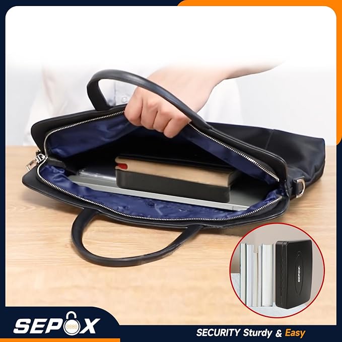 SEPOX® 4Pcs Water/Fire-Resistant Portable Security Case Lock Box Steel, Personal Travel Safe Storage Cabinet for Small Item, 3-Ft Cable, Ressetable Combination Lock for Dorm, Car, Sports, Office