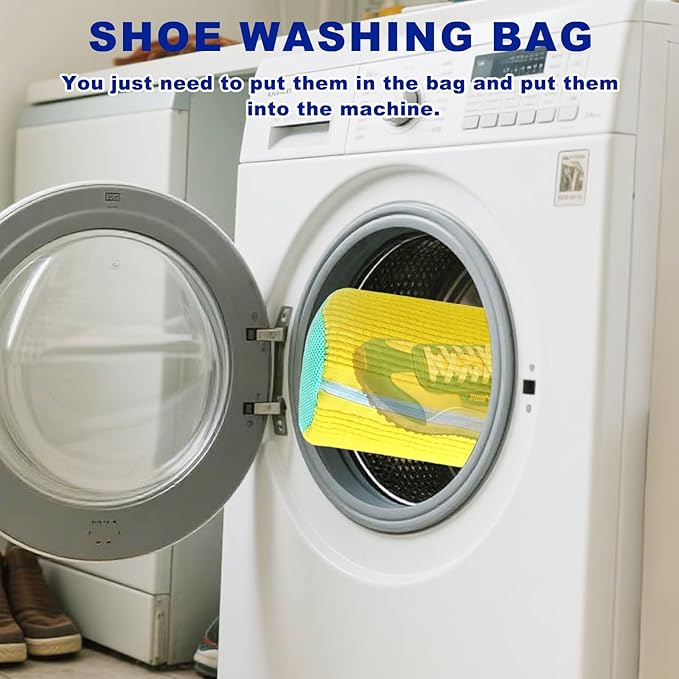 Shoe Washing Machine Bag Reusable Shoe Cleaning Bag for All Types Laundry Shoe Bag for Washer and Dryer (Yellow Gray)