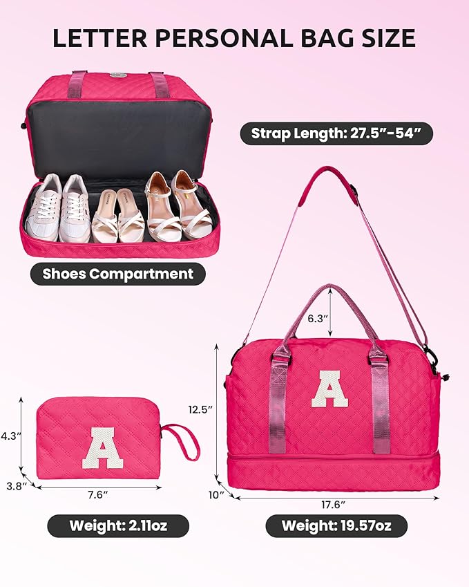 College Graduation Gifts,Birthday Gift-Initial Travel Bag with Shoe Compartment, Personalized Weekender Bag, Monogram Overnight Bag for Women, Letter Travel Bag with Makeup Bag (Letter V)