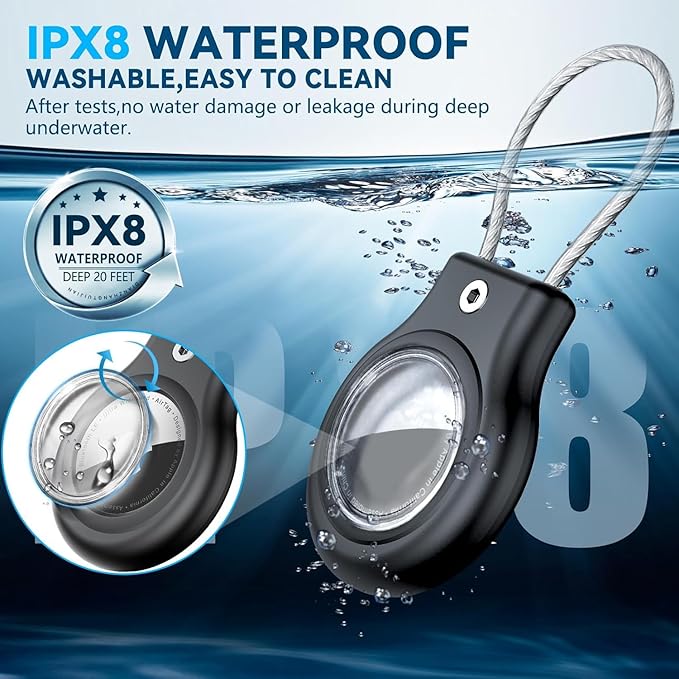 Waterproof Airtag Holder,2 Pack Airtag Case with Secure Lock,Airtags Keychain for Apple Air tag,Anti-Lost Protective Case Air tag Accessories for GPS Item Finder Tracker Luggage,Key,Pet-Black/Brown