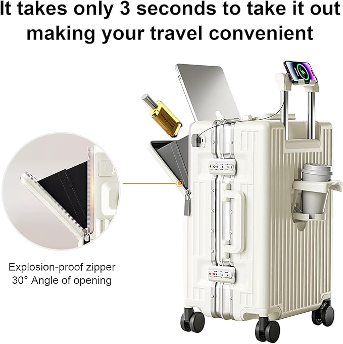 Zipperless Luggage, Polycarbonate Aluminum Hard Shell, Expandable Carry-On Suitcase with Spinner Wheels, Hard Shell Suitcase, 26 Inch Cabin