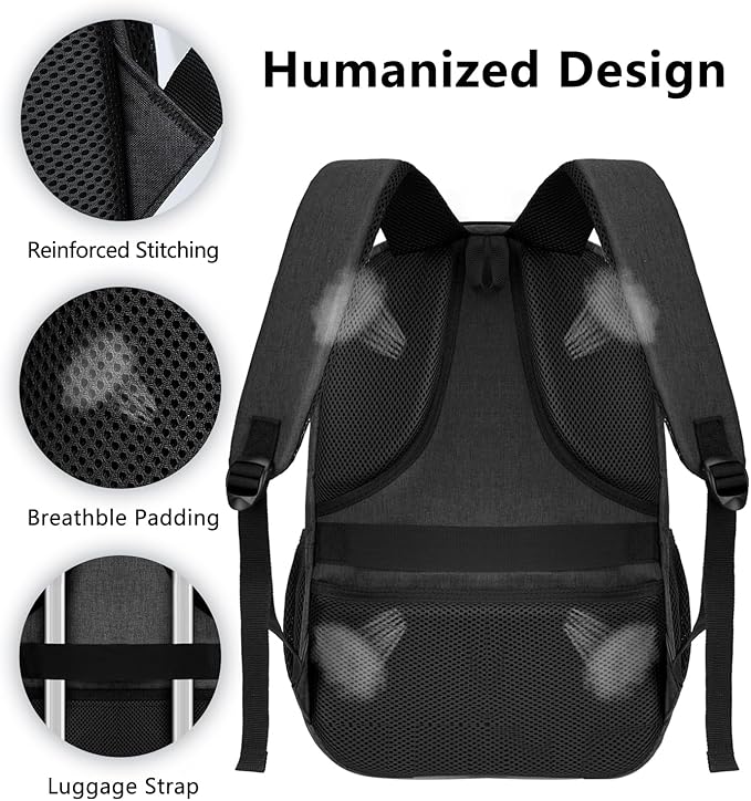 Black Backpack for Men Women, School Backpack for Boys Girls Teens, 15.6 Inch Laptop Backpacks with USB Port, Water Resistent Book bag, Work College Bookbag, back pack, Mochila para hombre