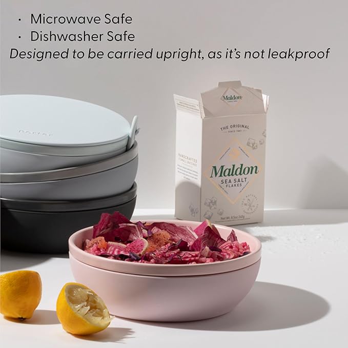 W&P Porter Bowl Lunch Container w/ Protective Non-slip Exterior, Blush 1 Liter | Lid & Snap-tight Silicone Strap | Food Storage, Bento Box, Meal Prep | BPA-Free Ceramic