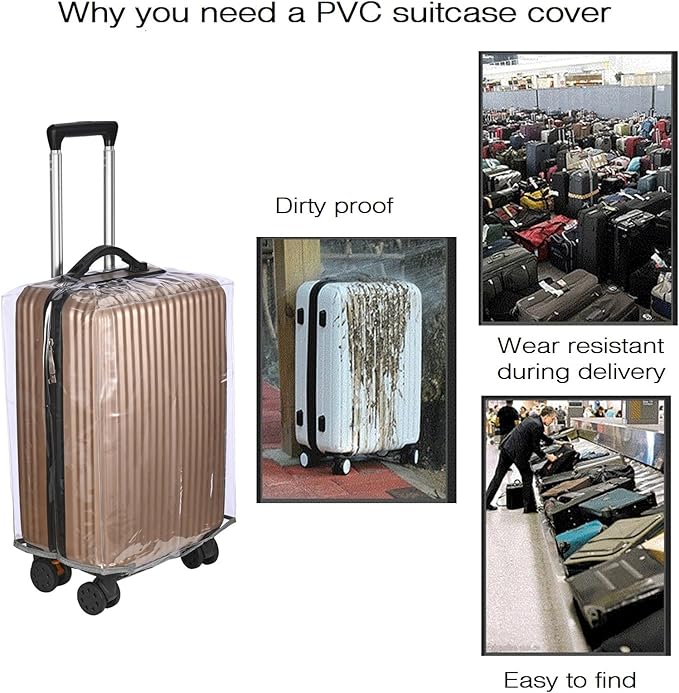 Clear PVC Suitcase Cover Protectors, Thicken Wheeled Luggage Cover Waterproof, Dustproof, Transparent (26")