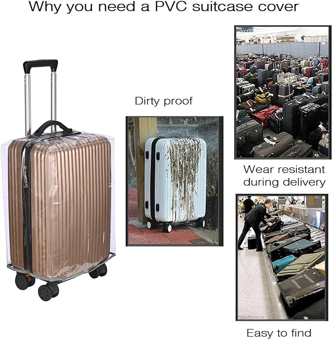 FABWAY Clear PVC Suitcase Cover - Thicken Wheeled Cover, Transparent, Waterproof & Dustproof - 28"
