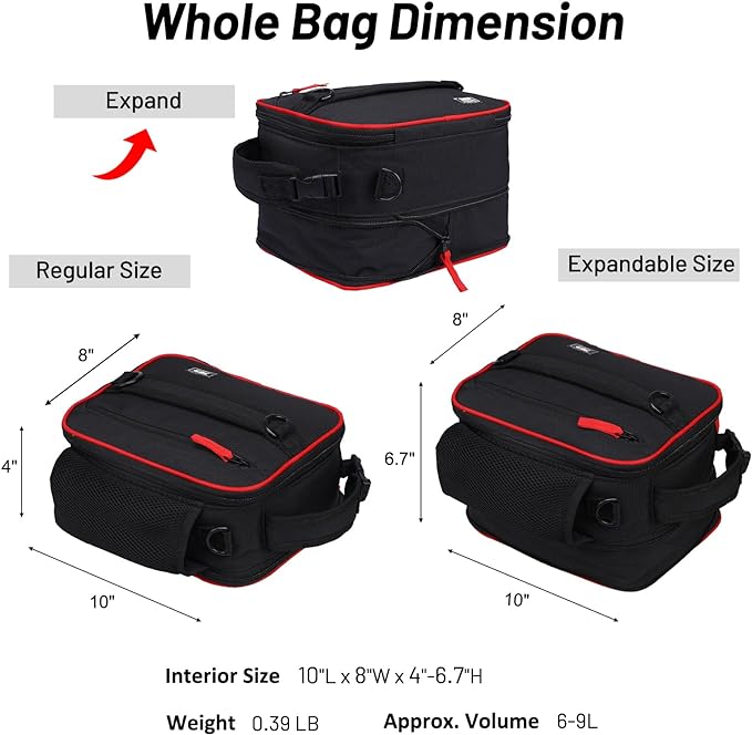 MIER Expandable Lunch Bag Insulated Lunch Box for Men to Work Travel Portable Lunchbox Bags with Shoulder Strap and Water Bottle Holder(Black/Red)