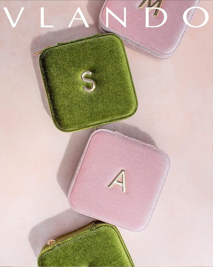 Vlando Teacher Must Haves, Personalized Initial Jewelry Case, Back to School Gift for Teacher, Teacher Appreciation Gifts, Teachers Day, Teacher Travel Jewelry Case with Initial - Letter E, Pink