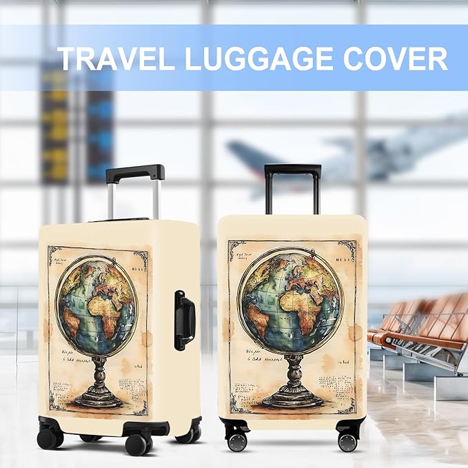 Luggage Cover Washable Suitcase Protector Anti-scratch Suitcase cover Fits 20-34 Inch Luggage (Globe, L(28-30inch suitcase))