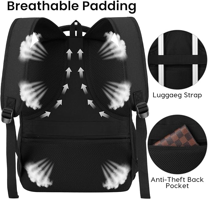 Backpack for Men and Women, School Backpacks for Teen Boys Water Resistant TSA Travel Backpack with USB Charging Port, Business Anti Theft Sturdy Computer Bag Gifts Fits 15.6 Inch Laptop,Black