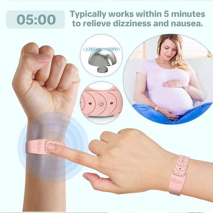 Motion Sickness Bands Anti Nausea Acupressure Wristband Sea Sickness Wristbands Nausea Bands Natural Relief Motion & Morning Sickness（1 Pair Pine Green）