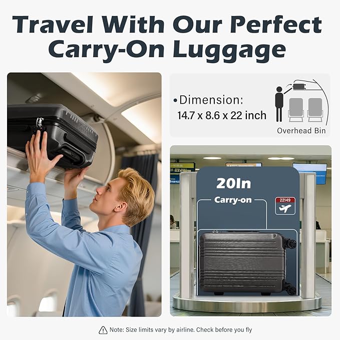 Coolife Luggage Suitcase PC+ABS with TSA Lock Spinner Carry on Hardshell Lightweight 20in 24in 28in (grey, S(20in))