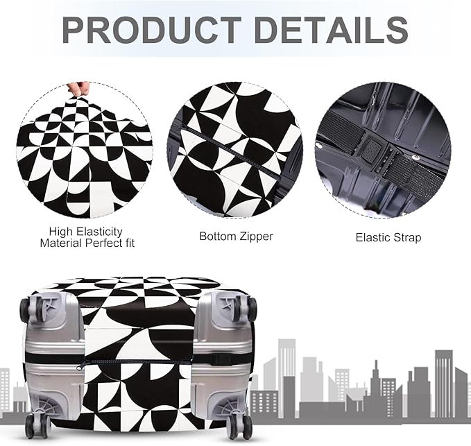 ANNA QUEEN Geometric Minimalist Luggage Cover, Suitcase Protector with Modern Abstract Pattern, Stretchable, Washable Travel Cover for 28-30 Inch Luggage