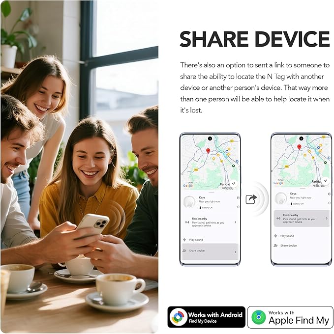 FindTag Duo - Dual System Tracker for iOS or Android, Bluetooth Tracking Tag/Key Finder/Luggage Tracker/Item Locator, Compatible with iOS Find My or Google Find Hub App (White)