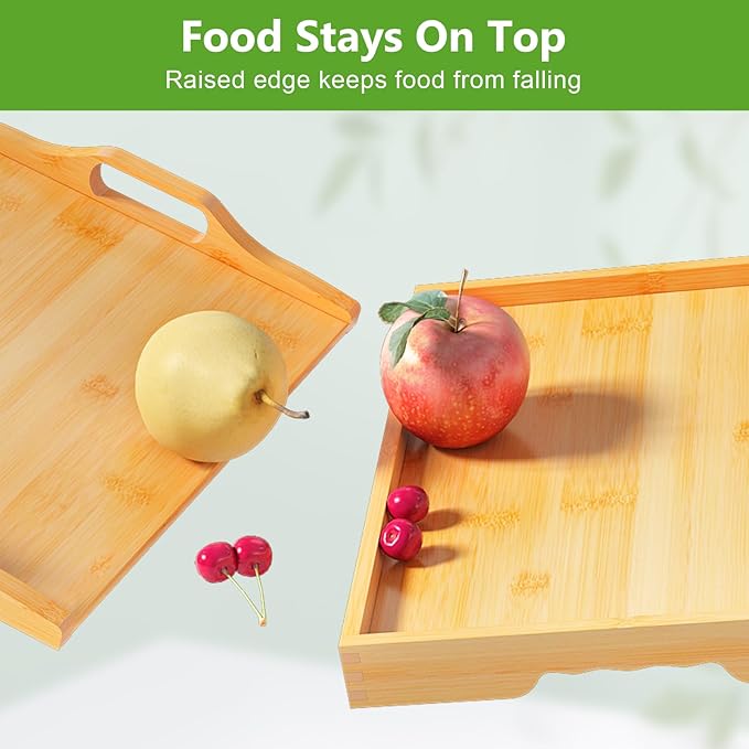 Bed Tray Table with Folding Legs,Bamboo Breakfast in Bed for Kitchen Serving Tray,Sofa,Eating,Used As Laptop Desk Snack Tray (Bamboo, Medium)
