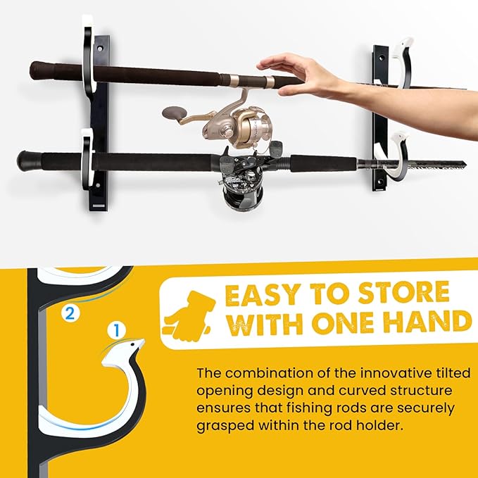 QudraKast Horizontal Fishing Rod Holder for Garage Wall Ceiling Mount - Fishing Pole Holders Fishing Rod Rack Holds Up to 2 Rods or Combos, Ideal Fishing Gift