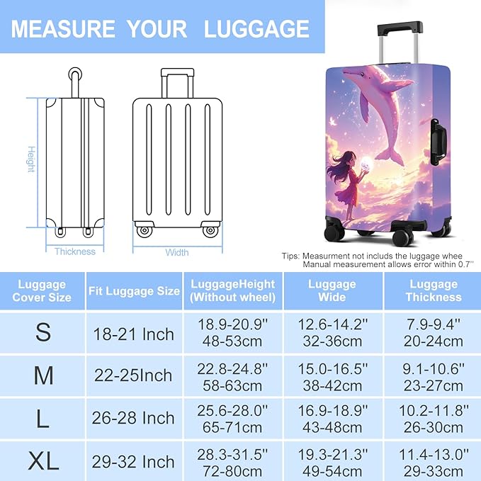 Luggage Cover Washable Suitcase Protector Anti-Scratch,Stretchable Fit for 20-34Inch Luggage Durable Travel Bag Cover with Zipper Closure (Dolphin, S(fits 20-22inch suitcase))