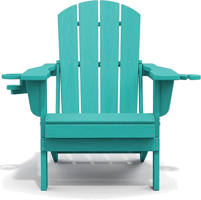 SERWALL Adirondack Chair with Cup Holders - Composite Adirondack Chairs Set of 2 HDPE Outdoor Chairs All Weather Use- Aruba