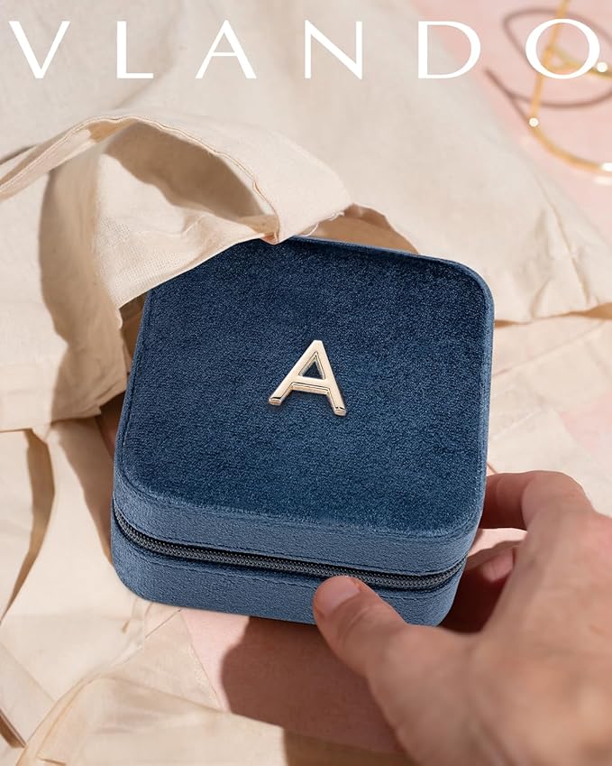 Vlando Girls Fashion Jewelry Box Mini Case - Dark Blue, Initial - Y