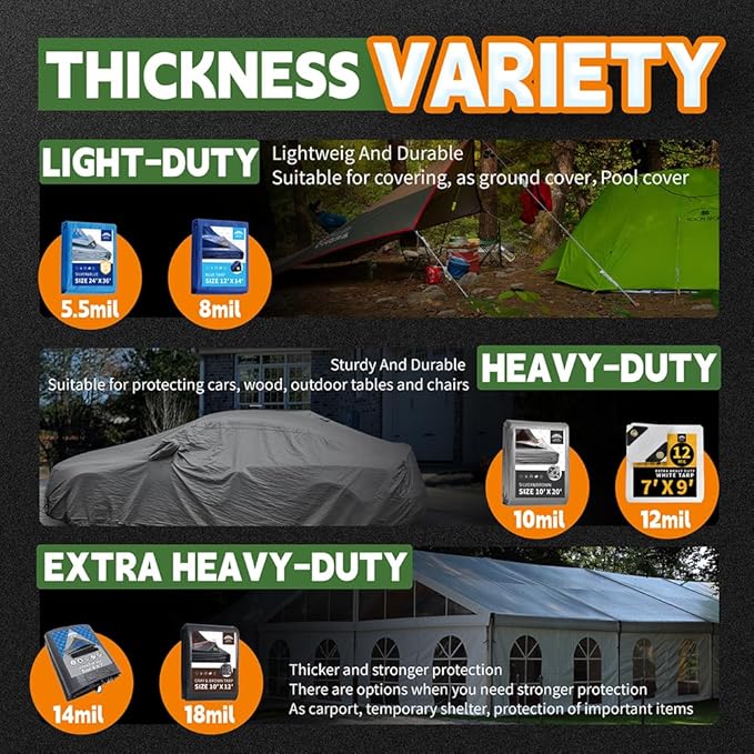 Tarps Heavy Duty Waterproof 8x10 Feet, 10Mil Multipurpose Poly Tarp Cover with Metal Grommets and Reinforced Edges, Silver/Brown Tarp by RAINDEWAY