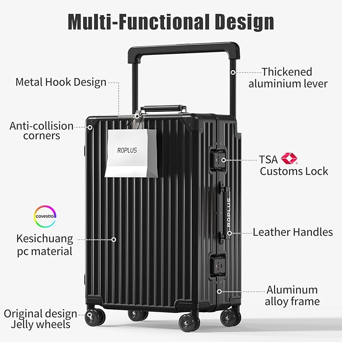 Aluminium Frame Checked- In Luggage with Smooth Jelly Wheels, Hardside Zipperless Rolling Suitcase with TSA Lock (Pure Black, 28-Inch)