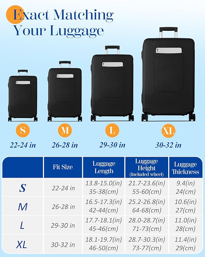 Slohif Luggage Cover for Suitcase Tsa Approved Protector - Luggage Sleeve Suit Case Cover Travel Stretch Large Baggage Case Protective Washable Fit 22-24 Inch Black