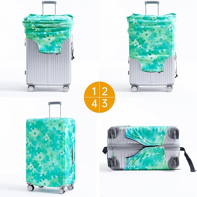 Travelkin Luggage Covers For Suitcase Tsa Approved,Suitcase Cover Protector Fit 18-32 Inch Luggage (Blue Floral, L)