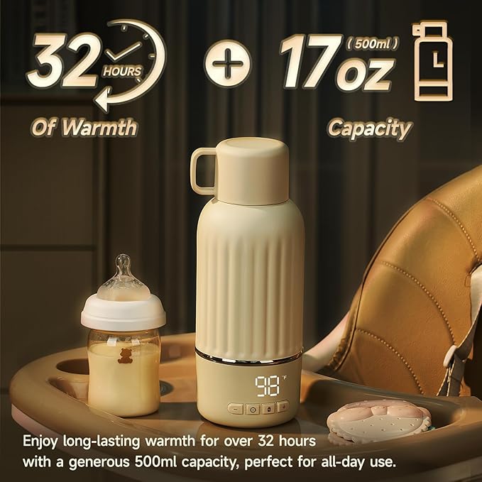 Snow Bear Portable Bottle Warmer for Travel, Fast Heating in 2.5 Mins for Breast Milk, 10200mAh Battery with LED Display, 17oz Large Capacity, Baby Bottle Warmer with Precise Temperature Control(5076)
