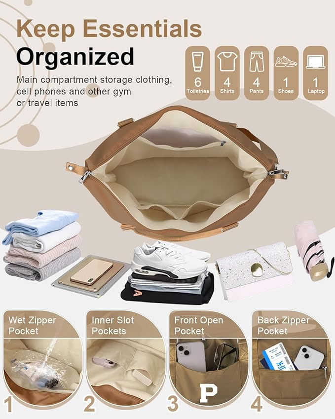 Birthday Graduation Gifts for Daughter,Initial Travel Duffel Bag Sports Gym Bag for Girls Teen Kids Birthday Gifts,Personalized Weekender Bag Carry On Tote Bags Cute Overnight Bag for Women(Brown, P)