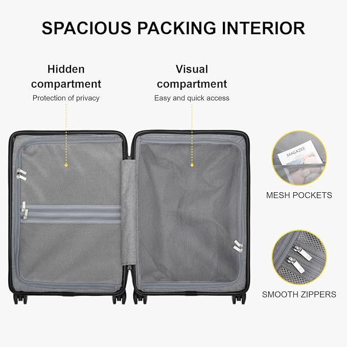 LEVEL8 Carry on Suitcase for Women Men, Carry-on Luggage Airline Approved, Travel Bag with Spinner Wheels, Lightweight Luminous Textured Hard Shell, Tsa Lock, 20 Inch, Cream White