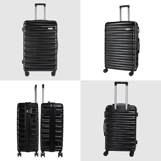 Luggage Sets 3 Piece(20/24/28)-Suitcase Set- Luggage with Wheels-PC + ABS Durable Lightweight Rotating hardshell suitcase 5PCS (Black)…