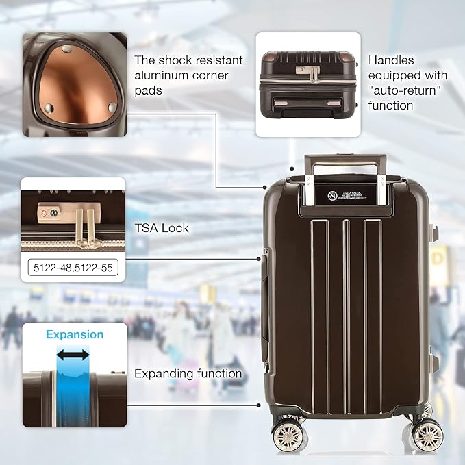 LEGEND WALKER Hardside Expandable Zipper Luggage, Carry-On, 21-inch, Carbon, 5122-48-CB