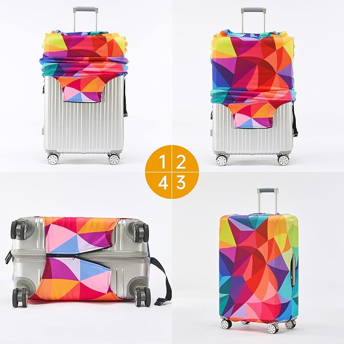 Travelkin Luggage Covers For Suitcase Tsa Approved,Suitcase Cover Protector Fit 18-32 Inch Luggage (Colorful Geometry, M)