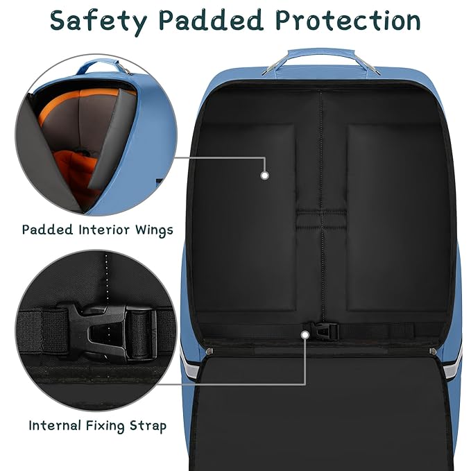 Car Seat Travel Bag - Padded Car Seat Carrier with Steel Cable Handle and Reflective Stripes, Large Durable Airport Gate Check Bag with Shoulder Strap