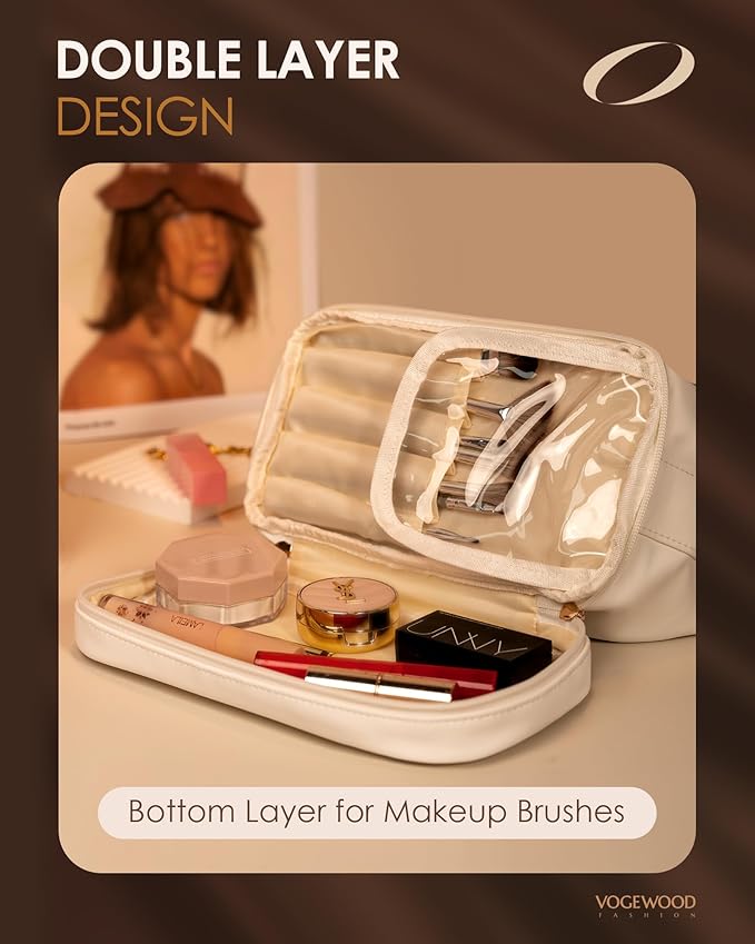 Engagement Gifts for Women, Personalized Makeup Bag with Handle, Initial Double Layer Cosmetic Bag with Makeup Brush Organizer, Cute Cosmetic Pouch for Women, Gifts for Friend Female Mom