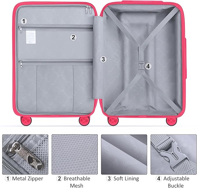 24 Inch Luggage with Spinner Wheels, Hard Shell Suitcase, Lightweight PP Luggages with TSA Lock, Checked-Medium Suitcases 24-Inch, Red