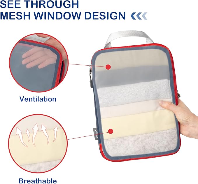 Cipway Compression Packing Cubes Mesh, Lightweight Luggage Organizer Bags with Laundry Bag,Toiletries Bag and Shoe Bag, Travel Essentials for Carry on Suitcase（8Pcs,Blue）