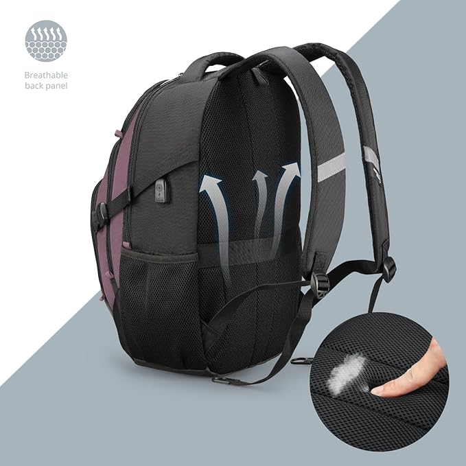 Swissdigital Design Laptop Backpack with USB Charging Port, TSA Travel Backpack Fits 15.6 inches Computer, 31L College School Backpack for Women, Light Purple/Black | SD803