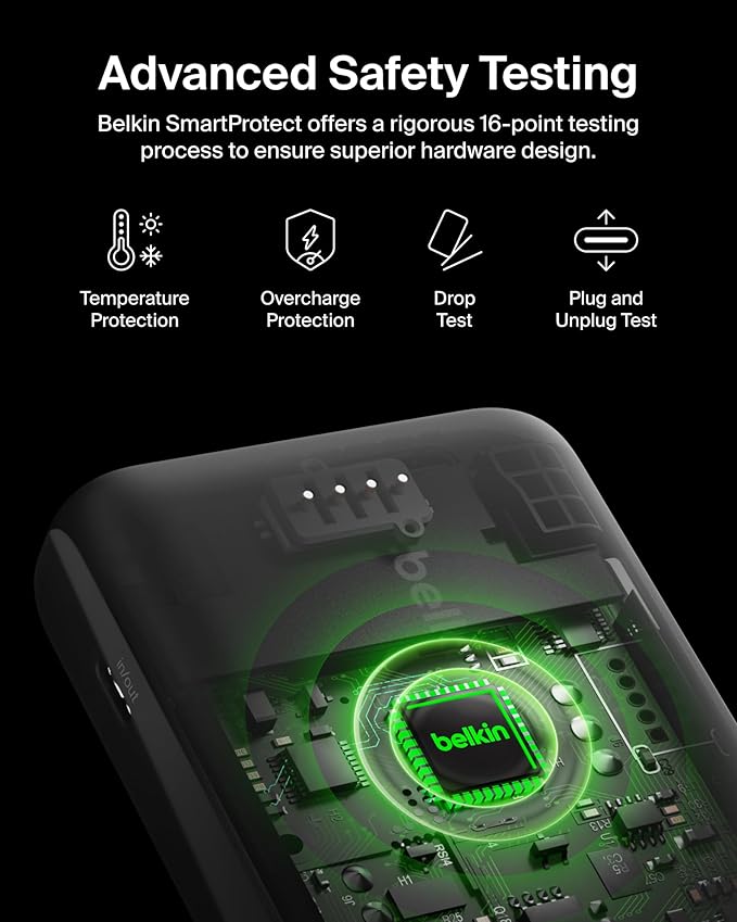 Belkin Portable Charger, Power Bank with Integrated Cable 20000 mAh 30W - Fast Charging USB C Power Delivery, iPhone Charger - iPhone 16 Series, iPad Pro, Galaxy S25 Series, & More - Black