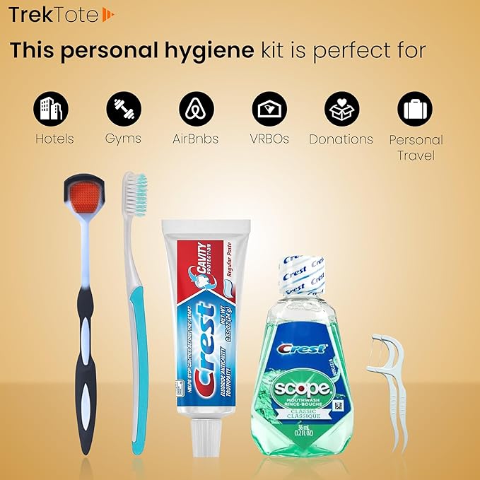 Trektote 6-Piece Travel Size Toothbrush and Toothpaste Set (100 pack) - TSA Approved Toothbrush Travel Kit - Includes Toothpaste and Mouthwash - Dental Oral Care Kit
