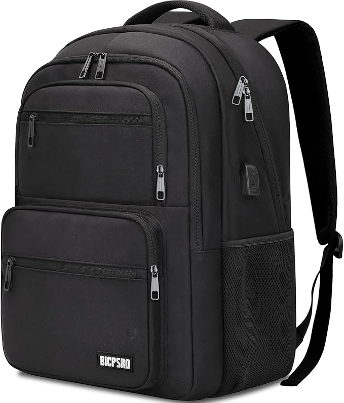 Black Backpack for Men Women, 15.6 inch Laptop Backpack for School, School Backpack for Boys Girls Teens, College Book Bag with USB Port, Water Resistant Bookbag, Business Work Travel
