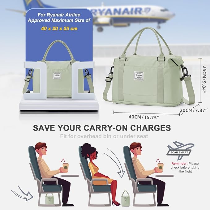 Travel Duffel Bag, Sports Tote Gym Bag, Shoulder Weekender Overnight Bag for Women