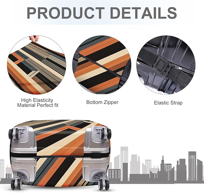ANNA QUEEN Modern Geometric Luggage Cover, Abstract Striped Suitcase Protector for 32-34 Inch, Durable, Stretchable Travel Cover, Stylish & Washable Luggage Sleeve